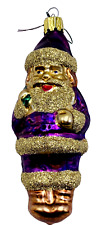 Vintage Hand Blown Glass Purple & Gold Santa Claus Ornament West Germany picture
