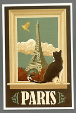 Paris, France - Eiffel Tower & Cat Window - Lantern Press Postcard picture