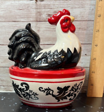 Cracker Barrel Exclusive Morning Glory Rooster Hen On a Nest Dish Covered picture