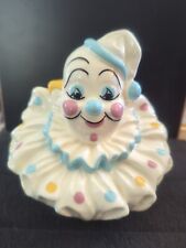 Vintage Conrad's Pastel Clown Ceramic Planter w/ Blue, Yellow & Pink Polka Dots picture