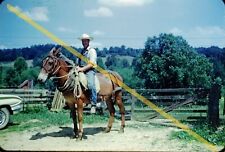 Vintage June 1963 35mm Slide Man on Horse Horseback Riding Cowboy Hat #22107 picture