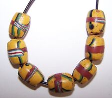 Antique Venetian Trade Beads -  7 Yellow French Cross Barrel - Patina picture