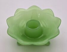 Vintage Fenton Jade Lotus Translucent Glass Flower Single Taper Candle Holder picture