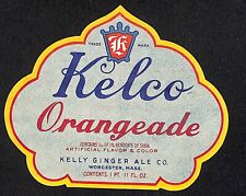 Kelco Orangeade Beverage Label Kelly Ginger Ale Co. Worcester c1940's VGC Scarce picture