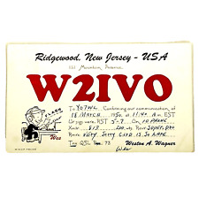 QSL CB Ham Radio Card Vtg 1950 Romania Ridgewood New Jersey Cartoon W2IVO Stamp picture