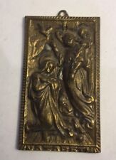 Antique Turn Of The Century Heavy Relief Brass Saint Mary Religious Wall Plaque picture
