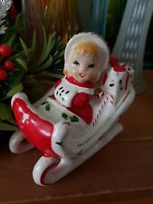 Vintage Relco Christmas Shopper Girl In Sleigh With Gifts Ceramic Decor JAPAN picture