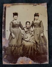 1860s Civil War Era Sixth Plate Tintype Of Three Well Dressed Women 3.5x2.5 EXC picture