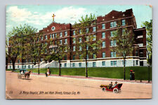 c1909 DB Postcard St Marys Hospital Kansas City MO 28th & Main Car Horse picture