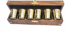 Handmade Nautical Marine Solid Brass Shot Glasses With Wooden Box Set of 6 Gift picture