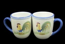 Nantucket Home Set Of 2 Coffee Mugs Chicken Rooster Blue Handle And Rim NICE picture