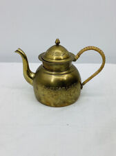 1940s Vintage Floral Design Solid Brass Wicker Wrapped Handled Teapot India 917J picture