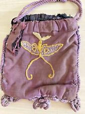 Antique Tefillin Bag Hand Embroidered Purple Brown Silk Star of David Butterfly picture