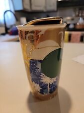 Starbucks 2014 Green Dot Blue Gold Flower Travel Mug with Lid beautiful picture