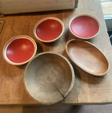 5 VINTAGE WOODEN BOWL LOT OLDER UNMARKED WOODEN BOWLS Various Sizes picture