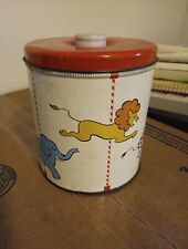 Vintage 1950 Decoware Metal Tin Carousel animals Red top picture