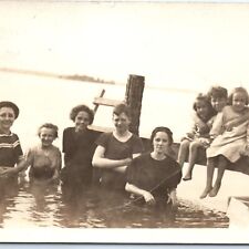 c1910s Cute Young Women & Children Swimming RPPC Lake Dock Real Photo PC A139 picture