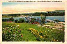 Dandridge TN-Tennessee, Bus, Highway Bridge Over Douglas Lake Vintage Postcard picture