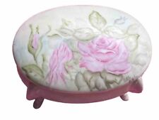 RARE Vintage Porcelain Trinket Box Dish Artist signed EH Kyle Floral Pink Rose picture