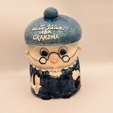 Vintage Ceramic Cookie Jar If All Else Fails Ask Grandma Blue Coat & Hat picture