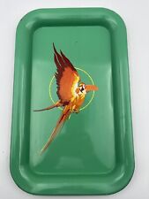 1950's Vintage Parrot Metal Serving Tray Green Mid Century Tray 9” X 14.25” picture