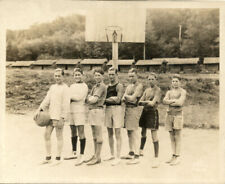 Handsome boys sports camp basketball team with ball antique photo picture