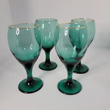 Set of 4 Vintage Libbey Glass Green Goblets Juniper Teardrop Holiday Wine picture