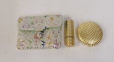Vintage Revlon Gold Tone Make-Up Compact & Lipstick Set with Pouch picture