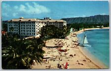 Vtg Honolulu Hawaii HI Waikiki Moana Hotel Beach View Postcard picture