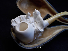 🔴UNSMOKED MEERSCHAUM PIPE FEATURING TWO HUNTING DOGS IN A FITTED CASE picture