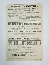 1902 Rochester New York Advertisement Insurance Johnston Bayliss Pressey Penn picture
