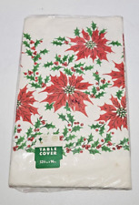 Vintage NOS Tuttle Press Christmas Poinsettia Paper Tablecloth 53x96 Holiday picture