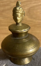 Brass India Inkpot Bottle Handcrafted Figure Statue Stopper Estate Find picture
