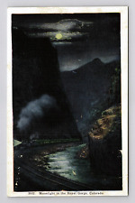Postcard CO Train Night Moonlight River Scenic Track View Royal Gorge Colorado picture