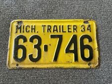 Nice ORIGINAL 1934 Michigan TRAILER License Plate WOW picture
