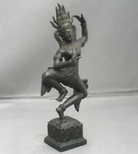 Vintage Khmer Apsara Dancer Brass Figurine Cambodian Sculpture on Base picture