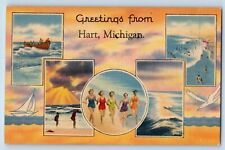 Hart Michigan MI Postcard Greetings Beach Sea Multiview 1940 Vintage Unposted picture