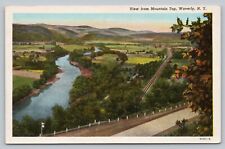 Postcard NY Waverly Scenic View Mountain Top Railroad River Creek Road B5 picture