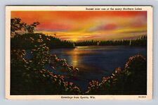 Sparta WI-Wisconsin, Sunset Over One Of Northern Lakes, Vintage c1940 Postcard picture