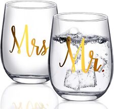 Mr and Mrs gifts 2024 & Stemless Wine Glasses- Set of 2 18OZ Crystal...  picture