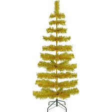 5FT Gold Tinsel Tree Christmas Holiday Tree Wood Stand Included 60in Height picture