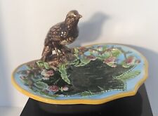 Vintage 10” Mottahedeh Ceramic Majolica Bird Figure Plate Leaves Flowers Branch picture