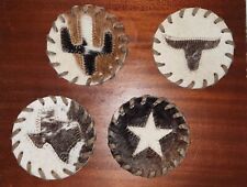 New Real Cowhide set of 4 Leather Coasters Home Decor SouthWest Farmhouse Cowboy picture