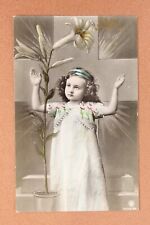 Tsarist Russia postcard KOBELYAKI Poltava post stamp 1909 Girl VERA. Huge Flower picture