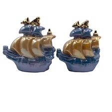 Vintage Japan Lusterware Miniature ￼Ships Boats Salt and Pepper Shakers ￼￼ picture