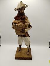 Vintage Handmade Paper Mache Mexican Man Carrying Basket 12” H picture