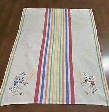 Vintage Scottie Dog Kitchen Towel Hand Embroidered Dogs Striped Center And Sides picture