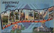 c1940s WASHINGTON Large Letter Postcard State Capitol & Flower - Tichnor LINEN picture