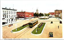 Public Square Bucyrus Ohio Interurban Postcard Trolley RPPC Reprint picture