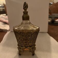 Vintage Globe 24kt Gold Plated Ormolu Glass Perfume Bottle w/ Perfum Glass Stick picture